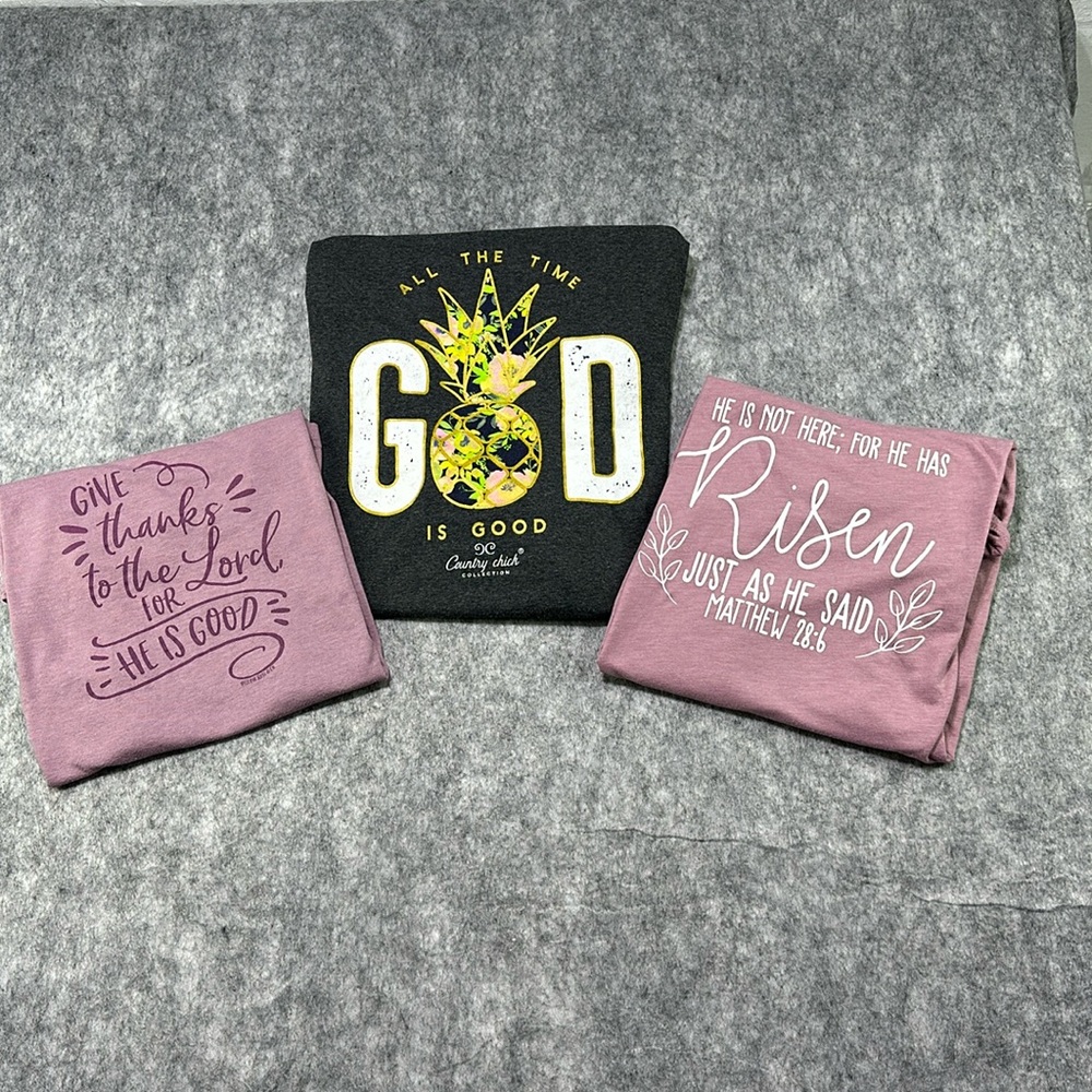 Set of Three Religious T-shirts Grey/Pink All Size Medium